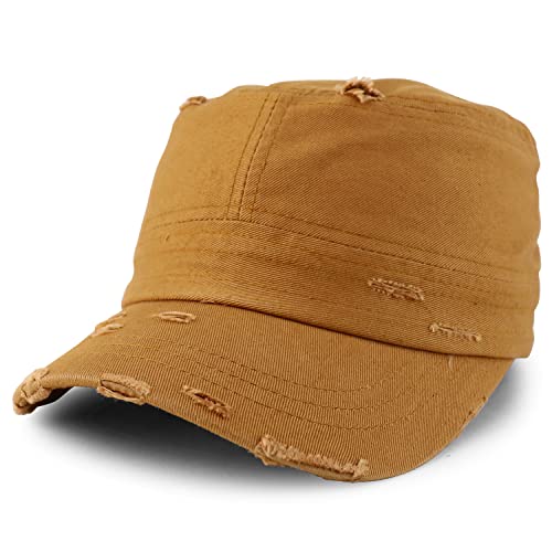 Armycrew Military Cadet Style Flat Top Distressed Vintage Cap - color: Timber