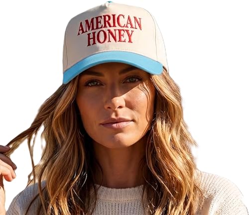 D&Y Retro 2-Tone Canvas Baseball Cap for Women - Funny Embroidered Distressed Snapback, Adjustable Cotton Dad Hat - color: American Honey-blue