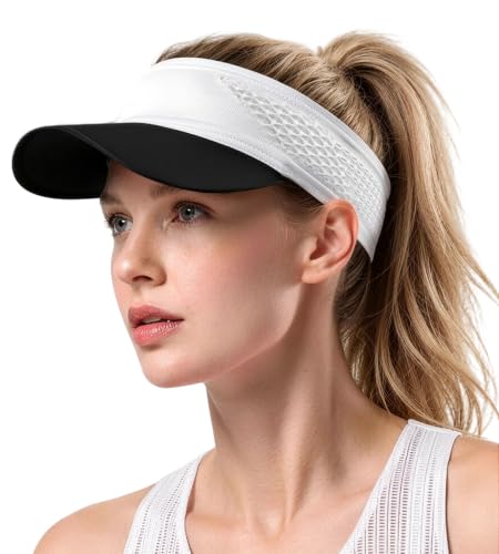 Foldable Running Sun Visor Hat,Stretch Headband Breathable Sports Visor - color: White