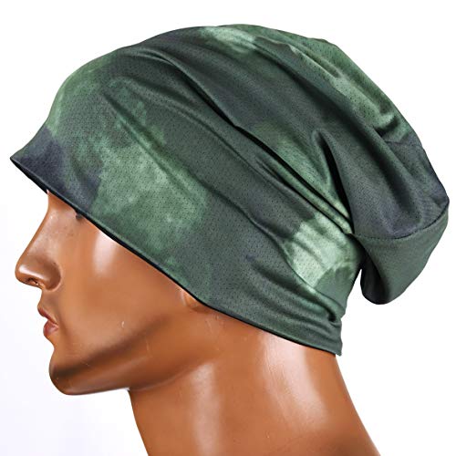 Men's Chic Striped Thin Baggy Slouch Summer Beanie Skull Cap Hat - color: Reversible Green