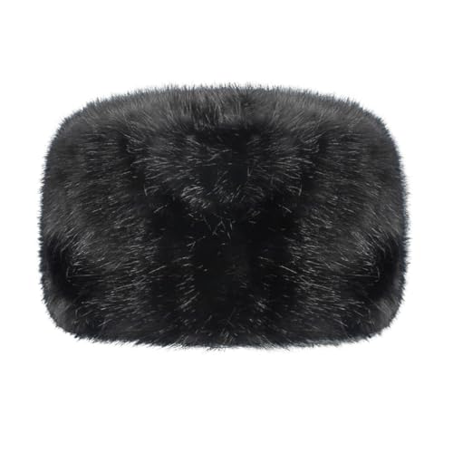 Unisex Russian Ushanka Cossack Trapper Hat Faux Rabbit Fur Trooper Hat Fuzzy Furry Hunting Cap Winter Outdoor Warm Skiing Cap - color: Black