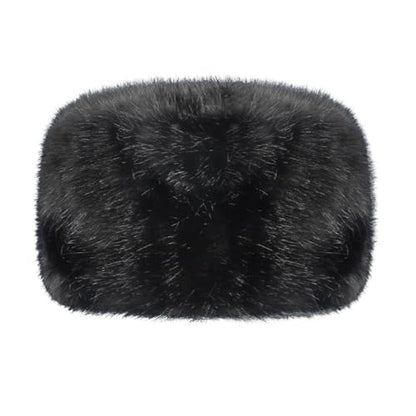 Unisex Russian Ushanka Cossack Trapper Hat Faux Rabbit Fur Trooper Hat Fuzzy Furry Hunting Cap Winter Outdoor Warm Skiing Cap - color: Black