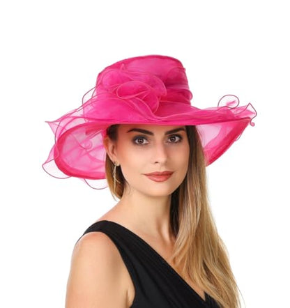 SAFERIN Women's Organza Church Fascinator Bridal Tea Party Wedding Hat - color: Cc-rose