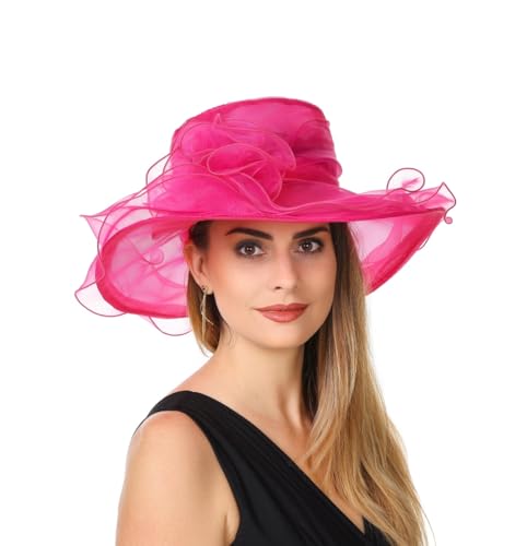 SAFERIN Women's Organza Church Fascinator Bridal Tea Party Wedding Hat - color: Cc-rose