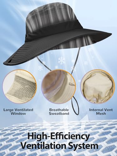 EW East Water Sun Beach Hat for Women, UPF50+ Waterproof with Ponytail Hole - color: Black