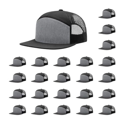Richardson 168 Hi-Pro 7 Panel Adjustable Snapback Trucker Mesh Back Cap - color: Heather Grey/Black