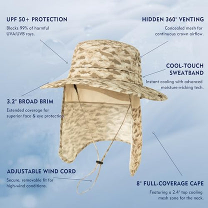 Comhats Sun Hat with Neck Flap for Men, UPF 50+ Wide Brim Cooling Oversized - color: Khaki Camo Fish, size: Large-X-Large