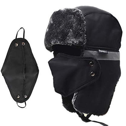 Winter Trapper Hats Ushanka Russian- Men Women Trooper Ear Flaps Hunting Face Masks Ski Snow Cold Weather - color: Black