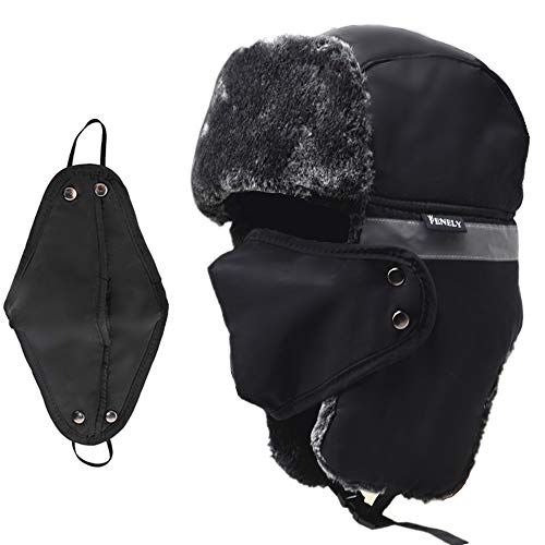 Winter Trapper Hats Ushanka Russian- Men Women Trooper Ear Flaps Hunting Face Masks Ski Snow Cold Weather - color: Black