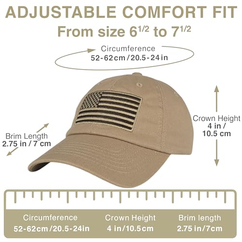 E BY ELIDAN USA Hat, Embroidered American Flag Baseball Cap for Men Women - color: Khaki