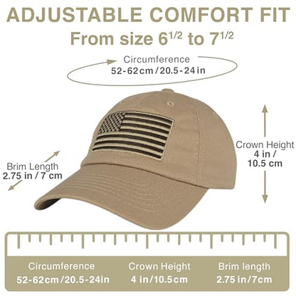 E BY ELIDAN USA Hat, Embroidered American Flag Baseball Cap for Men Women - color: Khaki