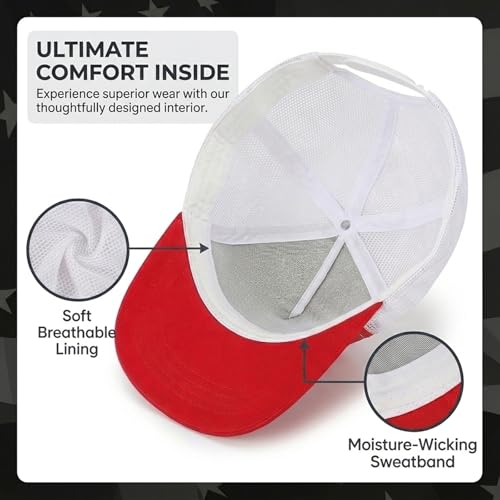 BROMZ Kids Youth American Flag Trucker Hat Flat Bill, Breathable Mesh Back Snapback Baseball Cap for Boys Girls 5-15 Years - color: Blue/Red/Us Flag