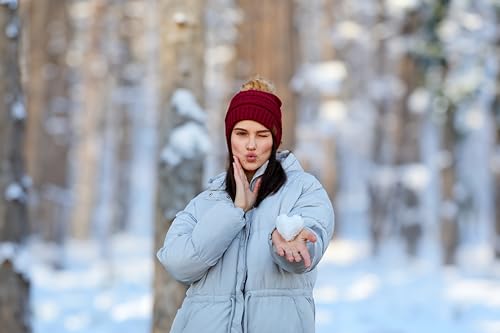 Funky Junque Cozy Ribbed Beanie with Luxurious Faux Fur Pom Pom - Warm Cable Knit Winter Skull Cap - color: Burgundy W/Natural Pom