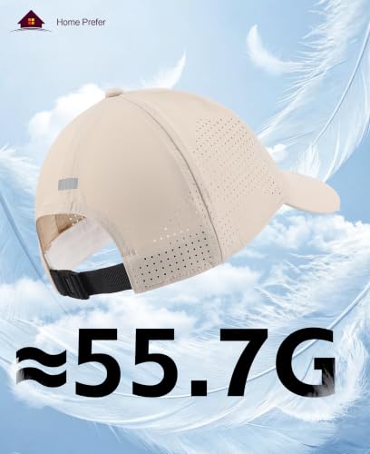Home Prefer Mens Womens UPF50+ Sun Hat Athletic Adjustable Baseball Cap Quick Dry UV Protection Workout Running Golf Hat - color: Light Khaki, size: Medium