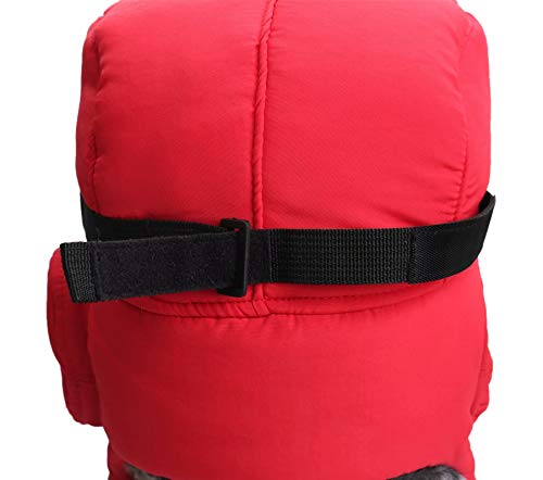 Connectyle Men's Trapper Hat with Faux Fur Linning Eskimo Windproof Winter Warm Hats Ushanka Hunting Hat - color: Red