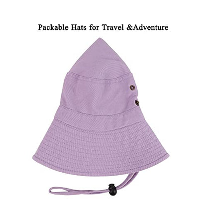 Unisex Cotton Boonie Hat Summer Fishing Bucket Hat Sun Hat with String - color: Solid Purple