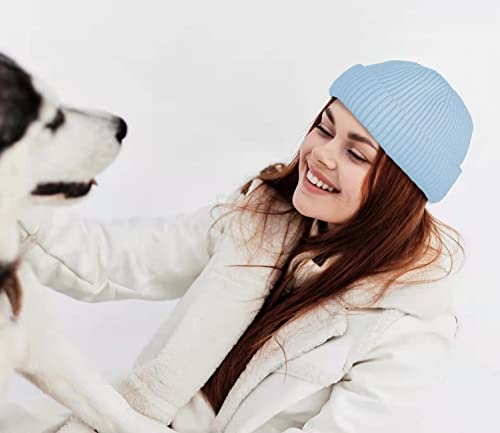 ROYBENS Swag Wool Knit Cuff Short Fisherman Beanie for Men Women Winter Hat - color: 1pcs-light Blue