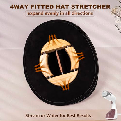 Hat Stretcher 4 Way, Hat Stretcher for Fitted Hats Size 6 7/8 to 8 1/2 - color: Brown