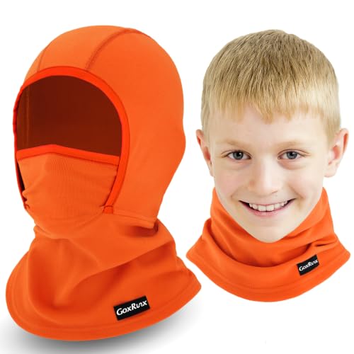 GoxRunx Kids Balaclava Ski Mask,Fleece Face Mask Neck Warmer for Boys Girls,Windproof Face Cover for Cold Weather - color: Orange