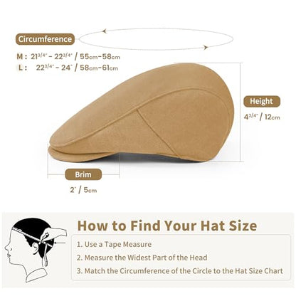 Men's Adjustable Newsboy Hat Classic Flat Gatsby Cabbie Ivy Cap for Golf Driving Winter - color: Tan, size: Large
