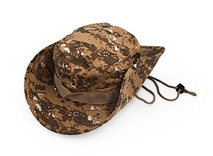 Outdoor Wide Brim Sun Protect Hat, Classic US Combat Army Style Bush Jungle Sun Cap for Fishing Hunting Camping - color: Yellow Digital