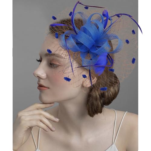Women's Fascinator Feather Flower Hir clip & Corsage Dual-use Bridal Headpiece Hair Accessories Cocktail Party Wedding - color: Royalblue