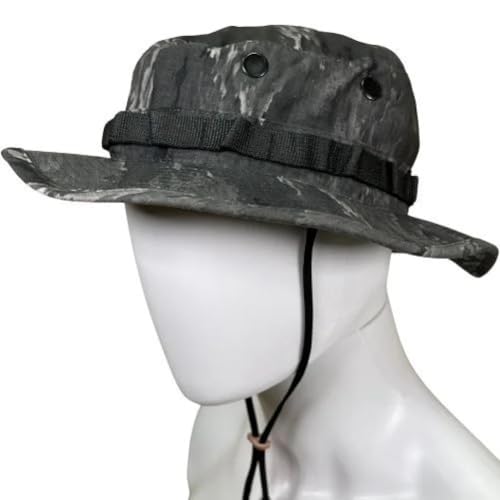 Military Boonie Hat, A-TACS Camo Pattern, Tactical Sun Hat with Chin Strap - color: A-tacs Ghost, size: 7 1/2