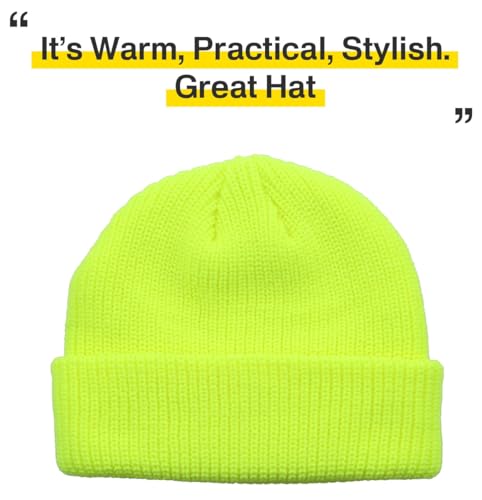 Fisherman Short Beanie Leon Roll up Trawler Classic Skullcap Hipster Beanie Warm Winter Hats Acrylic Ribbed Knit Cuff Daily - color: Neon Lime Fisherman Beanie
