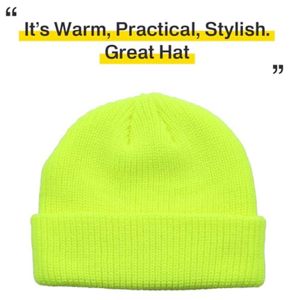 Fisherman Short Beanie Leon Roll up Trawler Classic Skullcap Hipster Beanie Warm Winter Hats Acrylic Ribbed Knit Cuff Daily - color: Neon Lime Fisherman Beanie