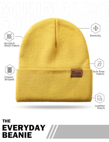 Beanie Hats for Men Women Knit Winter Hat, Warm Skull Stocking Cap, Striped Snow Hat Heated Cuffed Beanie - color: 2p-black+yellow