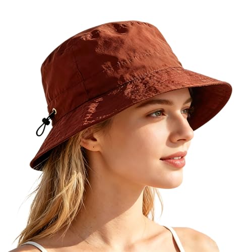Unisex Bucket Hat Water Repellent Wide Brim Foldable Sun Hat Beach - color: Brick Red, size: Small