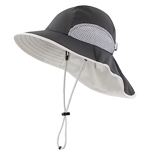 Connectyle Kids Sun Hat Adjustable Fishing Hat for Boys Grils Breathable UPF 50+ Protection Outdoor Beach Hat with Neck Flap - color: Dark Grey