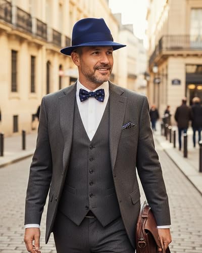 Fedora Hats for Men Women 1920s Short Brim Felt Trilby Hat - color: Navy