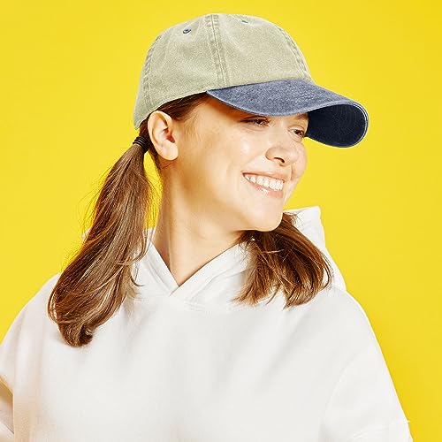 The Hat Depot 100% Cotton Pigment Dyed Low Profile Dad Hat Six Panel Cap - color: 2. Khaki/Navy