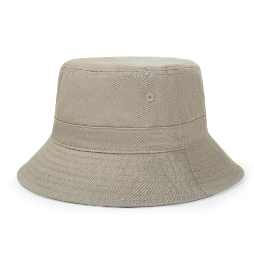 Cotton Bucket Hat Packable Beach Sun Hat for Women Men - color: Khaki