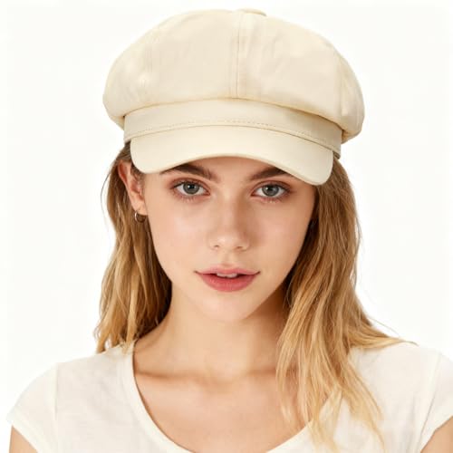 Newsboy Cabbie Baker Boy Hat Beret Cap for Women Pageboy Hats Flat Visor Cap Sailor Hat Adjustable - color: Beige