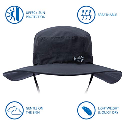 BASSDASH UPF 50+ Sun Fishing Hat Water Resistant with Detachable Neck Flap - color: Dark Grey