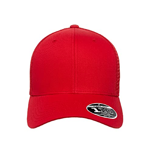 Flexfit 110M Trucker Mid-Profile Mesh Back Snapback Cap - color: Red