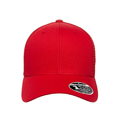 Flexfit 110M Trucker Mid-Profile Mesh Back Snapback Cap - color: Red