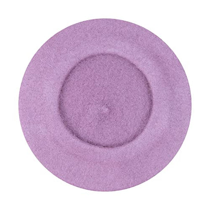 Gllutt Women Wool Beret Hat French Style Solid Color - color: Lilac