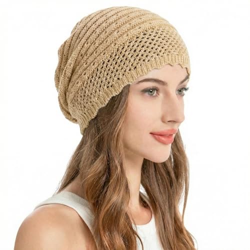 ZLYC Crochet Slouchy Beanie for Women Soft Lightweight Skull Cap - color: Plain Macadamia Beige