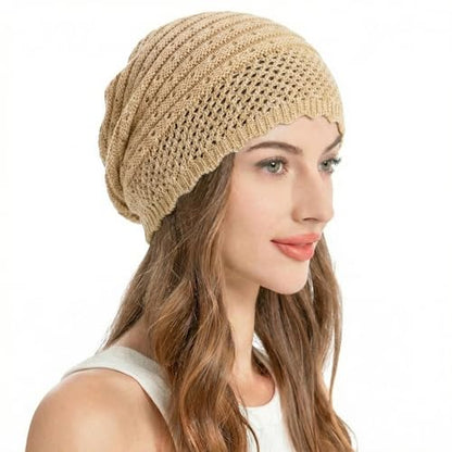 ZLYC Crochet Slouchy Beanie for Women Soft Lightweight Skull Cap - color: Plain Macadamia Beige