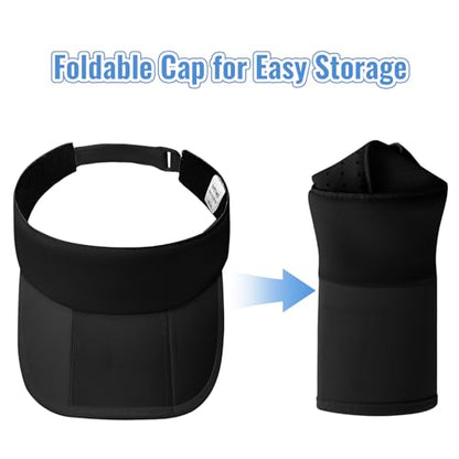 Foldable Sports Sun Visor Hat - Adjustable Running Golf Tennis Cap with Mesh&Reflective Design, Quick Drying for Men & Women - color: Black/Non-reflective