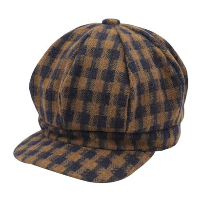 ZLYC Women Classic Newsboy Cap Visor 8 Panel Gatsby Cabbie Paperboy Hat - color: Gingham Khaki and Navy