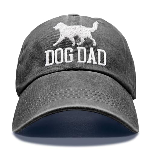Embroidery Adjustable Classic Washed Distressed Baseball Hats, Funny Hats for Men Cat Dog Dad Fishing Father - color: Washed Black002