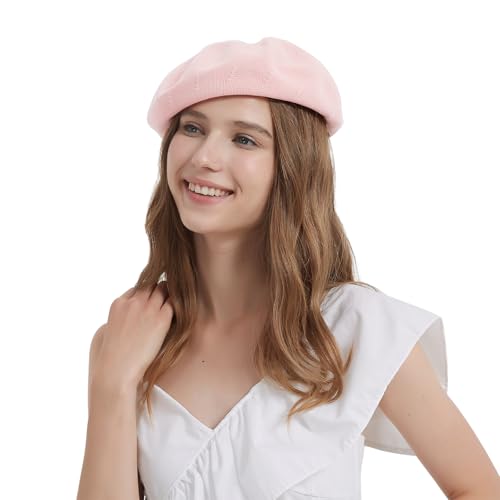 Summer French Beret Breathable Thin Beret Hat Solid Color Beanie for Women Lady - color: Light Pink