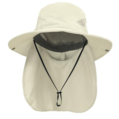 NPQQUAN Sun Hats for Men Women with Neck Flap UPF 50+ UV Protection - color: Beige（neck Flap）
