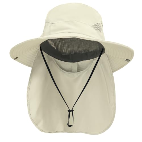 NPQQUAN Sun Hats for Men Women with Neck Flap UPF 50+ UV Protection - color: Beige（neck Flap）