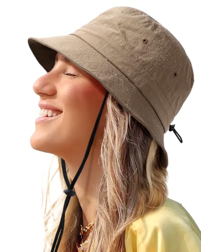 Water-Resistant Bucket Hat for Women Men Rain Hat UPF 50+ Boonie Sun Hat - color: Khaki