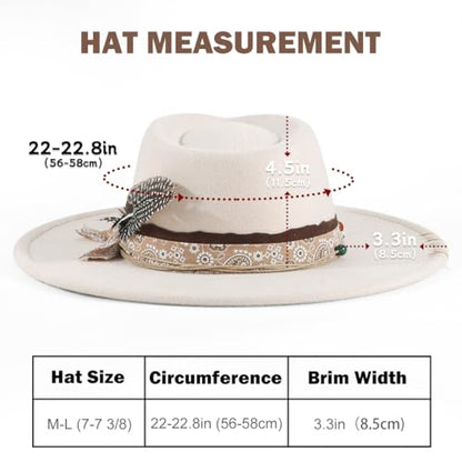 Big Brim Fedora Mens Women Boho Hat Handmade Dress Up Hats - color: Beige